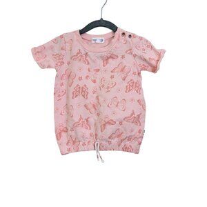 Rabbit And Bear Baby Girls 2T Short Sleeve Top Peach Butterfly Organic Cotton